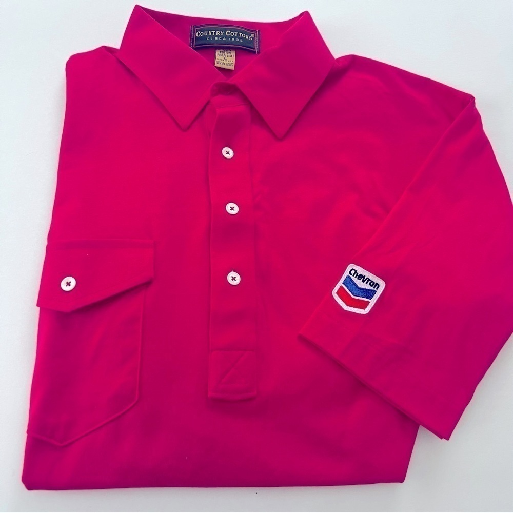 Vintage Bright Pink Chevron Gasoline  Logo Polo Shirt
